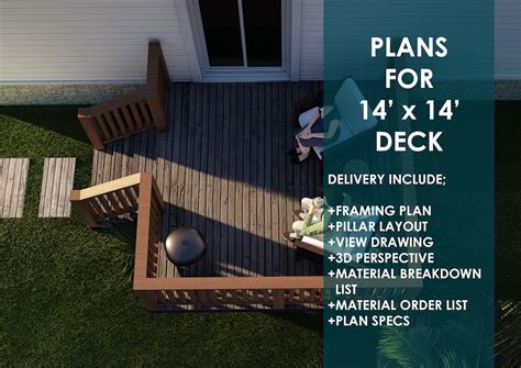 Deck Plans / Drawing Set 1414 Deck Drawings / Deck Blueprints / DIY Woodworking Plans with Deck ...