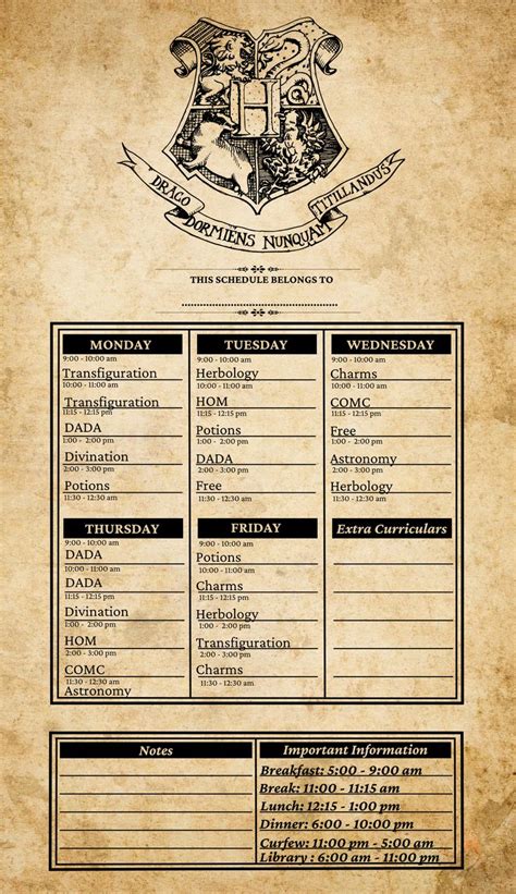 Hogwarts Timetable | Harry potter classes, Harry potter school, Harry potter spells