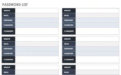 Password List Template for Excel | Excel Templates