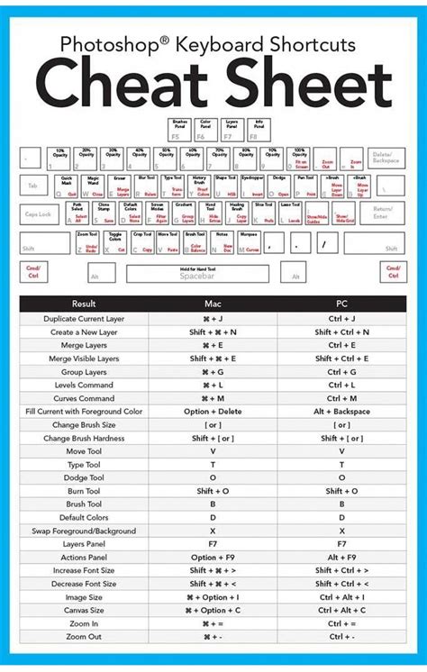 Apple Computer MAC Adobe Photoshop Keyboard Shortcuts Cheat Sheet - StudyPK