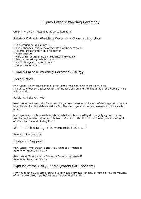 Filipino Catholic Wedding Ceremony - The Roman Catholic church ...