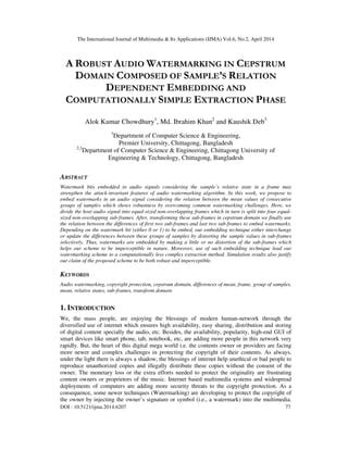 A Robust Audio Watermarking in Cepstrum Domain Composed of Sample's Relation Dependent Embedding ...