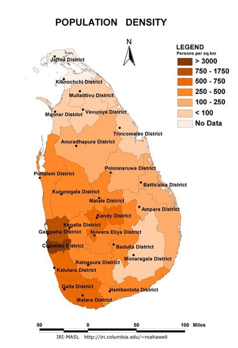 Sri Lanka Population Density Map