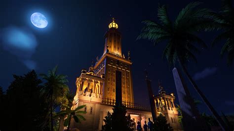 The Pharos of Alexandria at night : PlanetCoaster