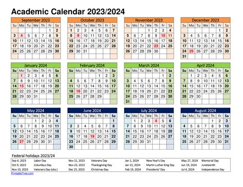 Free Printable Academic Calendar 2023 to 2024 Templates - Printable Tree