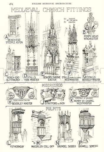 English Mediaeval Architecture; Mediaeval Church Fittings; … stock image | Look and Learn