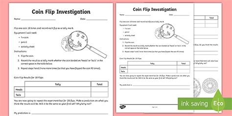 Coin Toss Probability Worksheet | Basic Probability - Twinkl