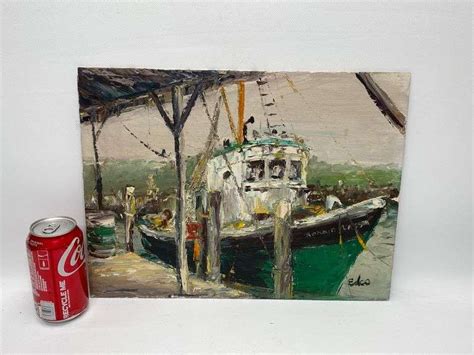 Vintage Oil Painting of Ship - Dixon's Auction at Crumpton