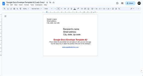 Google Docs Envelope Template [All Sizes]