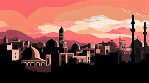 Premium AI Image | A cartoon illustration of a city with a sunset in ...