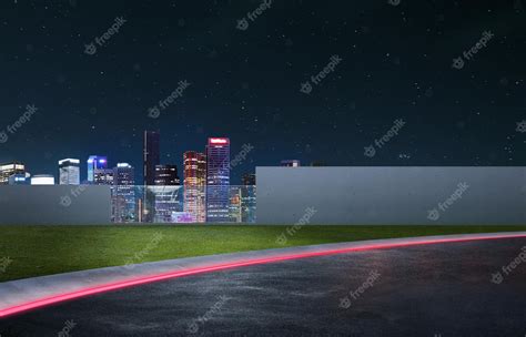 Premium Photo | Side view asphalt road on night scene near the modern city