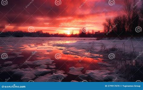 Tranquil Winter Landscape Sunset, Snow Reflection, Horizon, Dusk ...