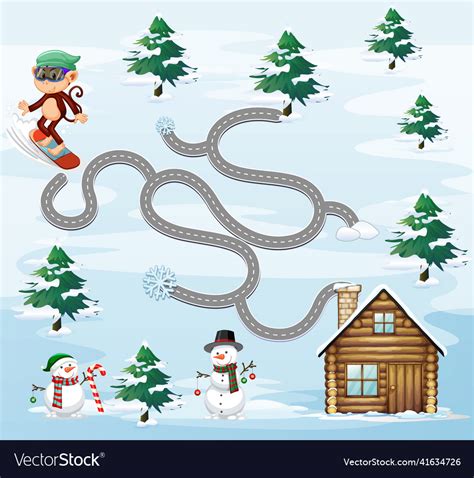 Maze game template with snow theme Royalty Free Vector Image