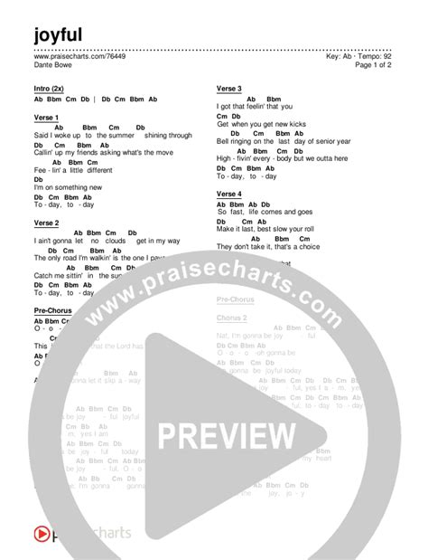 joyful Chords PDF (Dante Bowe) - PraiseCharts