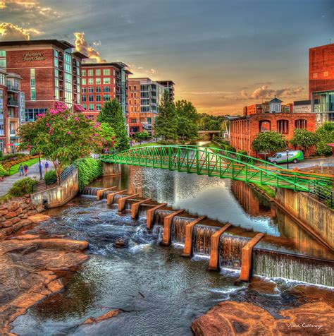 The City River Sundown Reedy River Falls Park Greenville South Carolina Art Photograph by Reid ...