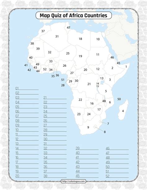 Printable Africa Countries Map Quiz & Solutions | Map quiz, Geography ...