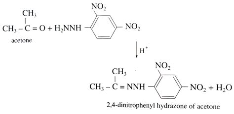 What is the action of 2, 4-dinitrophenyl hydrazine on acetone