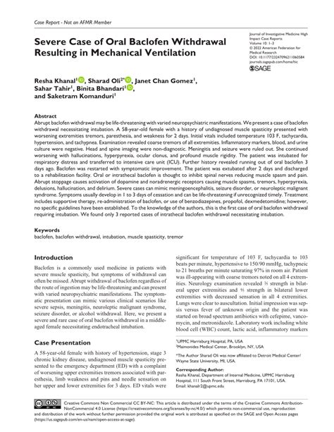 (PDF) Severe Case of Oral Baclofen Withdrawal Resulting in Mechanical ...