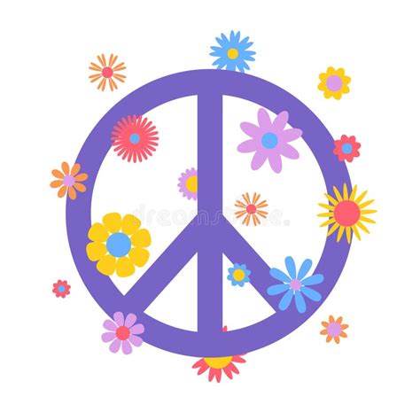 Vector Trendy Abstract Retro 60s, 70s Hippie Illustration with Flowers and Peace Sign. Vintage ...