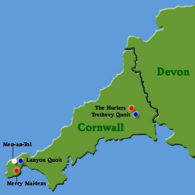 Stones in Fields: Map of England: Cornwall