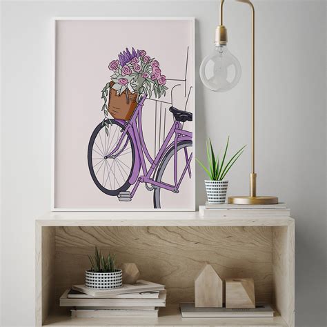 Vintage Bicycle Flower Basket Wall Art Print Bike with | Etsy