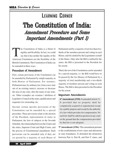 The Constitution of India Amendment Procedure and Some Important ...