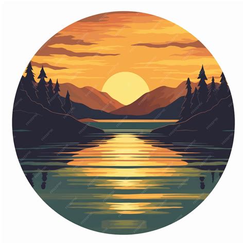 Premium AI Image | Silhouette of a mountain lake at sunset Vector illustration