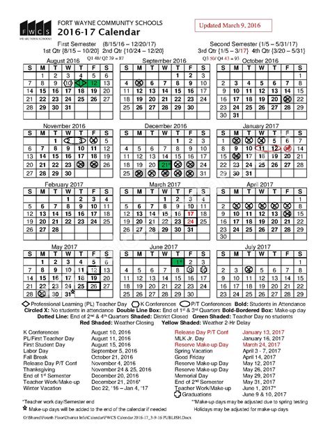 2016 - 2017 FWCS School Calendar | Fort Wayne Community Schools – Fort ...