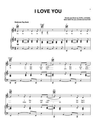 Avril Lavigne - I Love You - Sheet Music For Piano