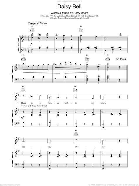 Dacre - Daisy Bell sheet music for voice, piano or guitar [PDF]