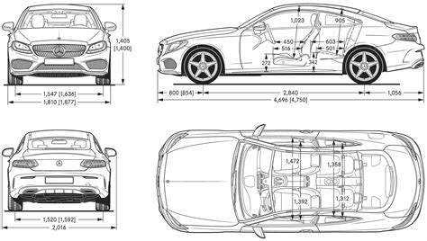 Mercedes-Benz C-class AMG Line Coupe 2020 Blueprint - Download free blueprint for 3D modeling