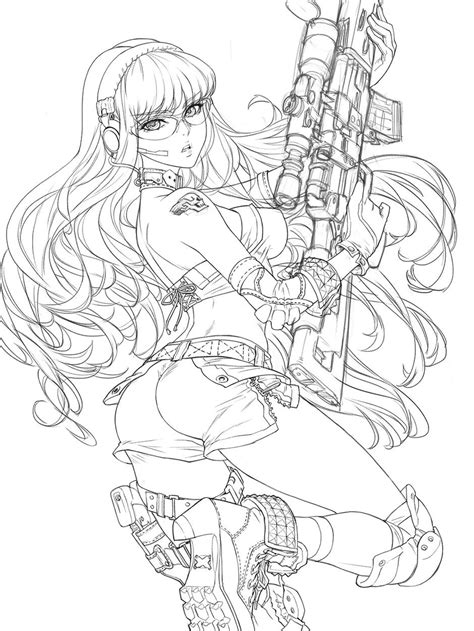 Sniper Girl by Sinad Jaruartjanapat | Illustration | 2D | CGSociety | Coloring book art, Sniper ...