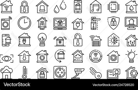 Smart home icons set outline style Royalty Free Vector Image