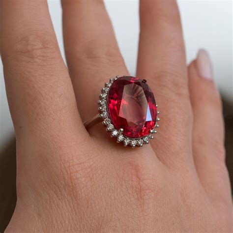 Red Sapphire Diamond Ring, Large Gemstone Statement Ring for Women ...