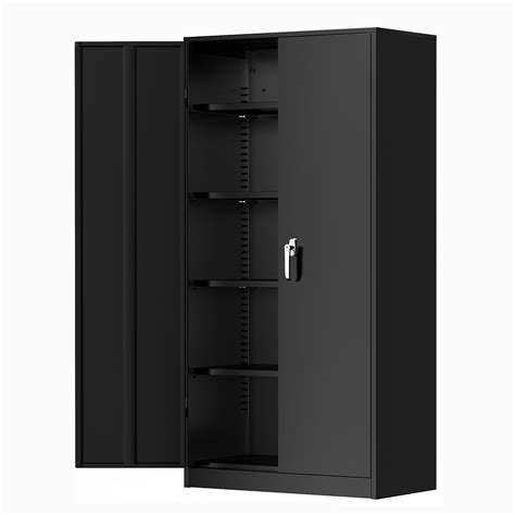 Buy Greenvelly Metal Cabinet, 72” Black Tool Steel Locking Cabinet with Doors and 4 Shelves ...