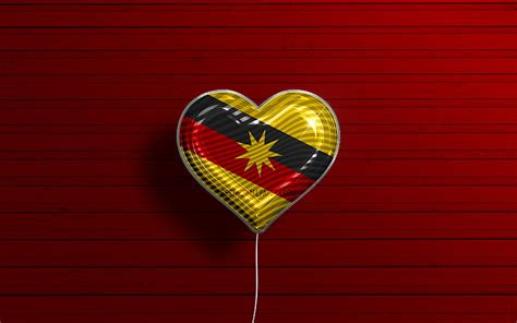 I Love Sarawak, , realistic balloons, red wooden background, Day of ...