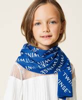 Scarf with jacquard logo Girl, Blue | TWINSET Milano