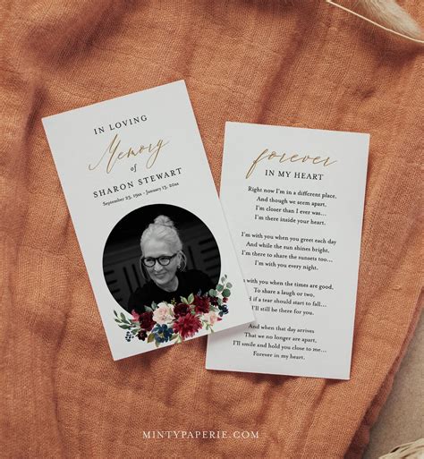 Funeral Prayer Card Template, Floral Memorial Prayer Card, Prayer Poem ...