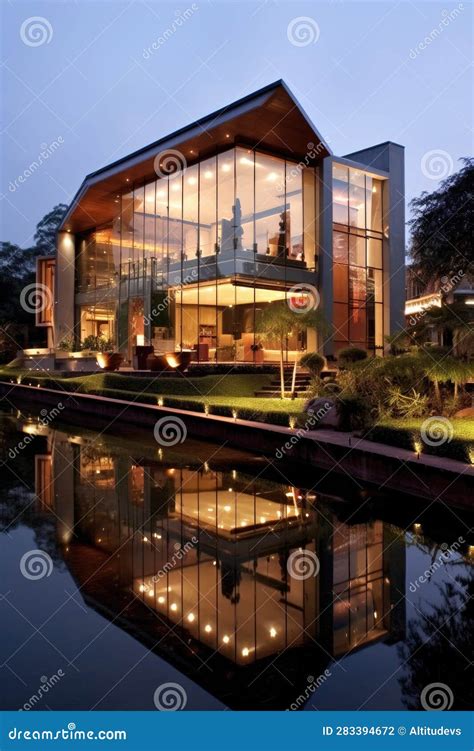 Luxurious Modern Mansion with Landscaped Garden Stock Illustration ...