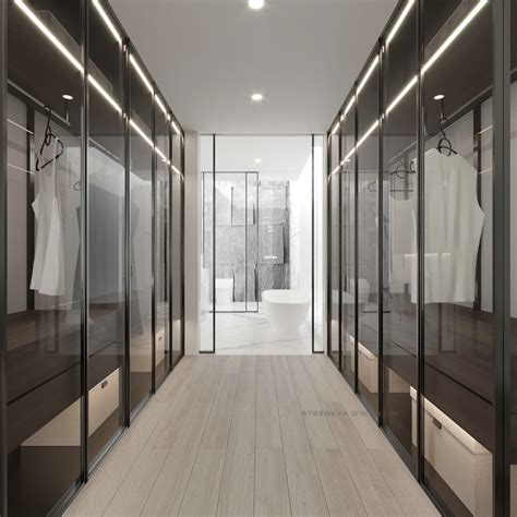 luxury walk through closet with glass doors | Interior Design Ideas