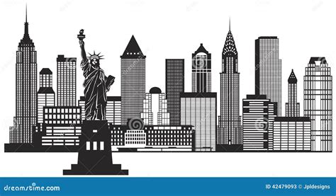 New York City Skyline Black And White Illustration Vector Stock Vector ...