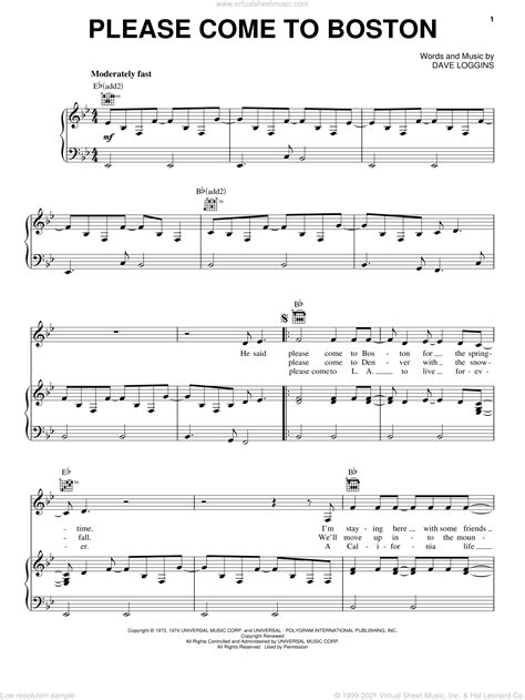 Loggins - Please Come To Boston sheet music for voice, piano or guitar