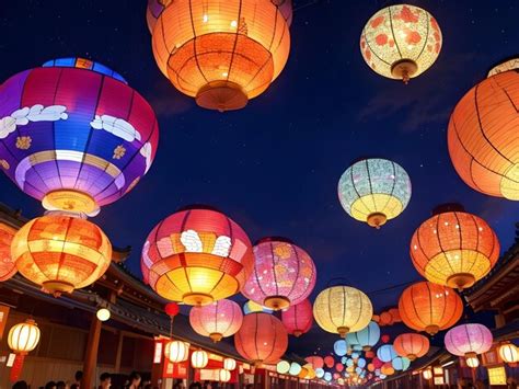 Premium Photo | A vibrant chuseok celebration with traditional korean decorations and lanterns ...