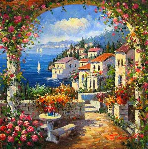 Romantic Mediterranean, Italian Riviera ~ Oil On Canvas | Small canvas paintings, Mediterranean ...