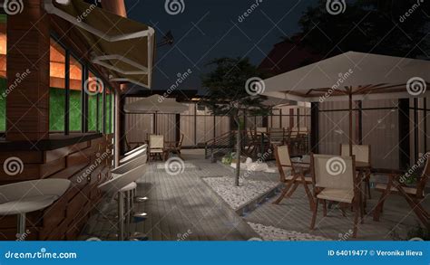 3D Visualization of a Beach Bar Interior Design Stock Illustration ...