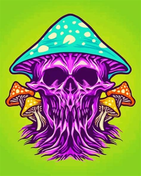 Trippy Mushroom Skull - Paint By Numbers - Num Paint Kit