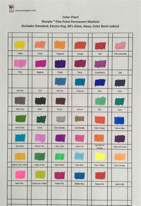 Printable Sharpie Color Chart