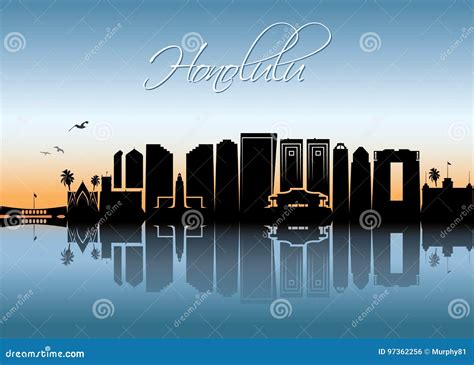 Honolulu Skyline - Hawaii - Vector Illustration Stock Vector - Illustration of design, black ...