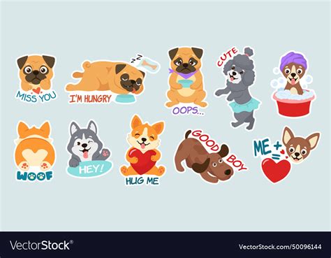 Funny cartoon dog stickers adorable puppy Vector Image