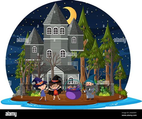 Haunted house at night scene illustration Stock Vector Image & Art - Alamy